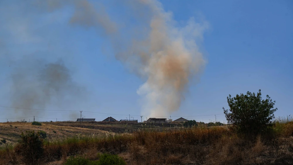 A fire caused by missiles fired from Lebanon outside Kibbutz Malkia on the northern border, May 26, 2024. Photo by Ayal Margolin/Flash90.