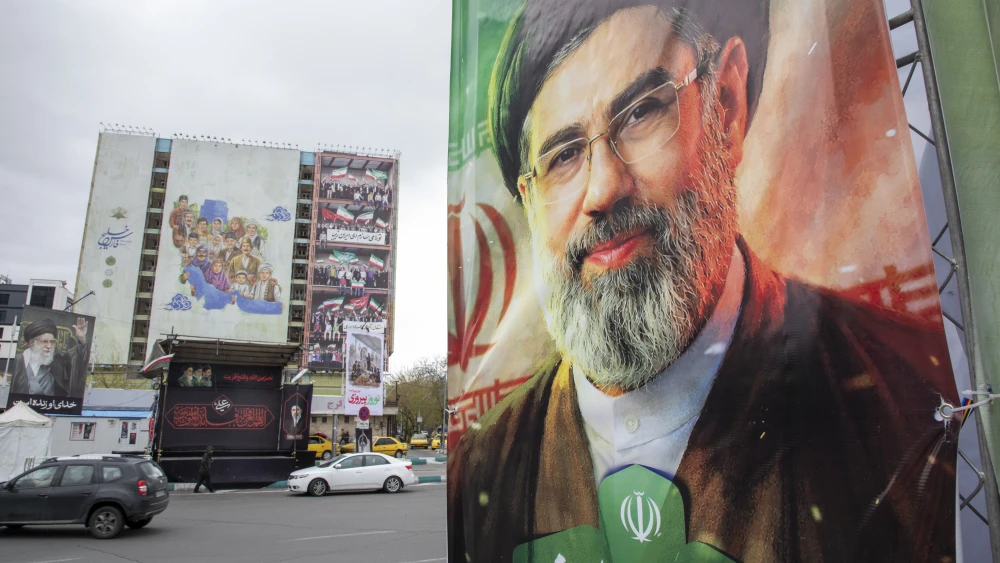 A poster features the new Supreme Leader Mojtaba Khamenei on March 28, 2026 in Tehran, Iran. Photo by Majid Saeedi/Getty Images.