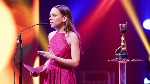 Israeli actress Shira Haas receives the prize for Best Supporting Actress at the 2018 Ophir Awards ceremony, also known as the “Israeli Oscars,” in Ashdod on Sept. 6, 2018. Photo by Flash90.