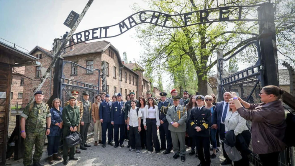 Military and law enforcement professionals at the March of the Living at the Auschwitz-Birkenau camp site in Poland on April 24, 2025. Photo by Shlomi Cohen/Flash90.