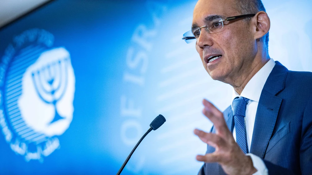 Bank of Israel Governor Amir Yaron speaks during a press conference at the BoI offices in Jerusalem, on Oct. 9, 2024. Photo by Yonatan Sindel/Flash90.