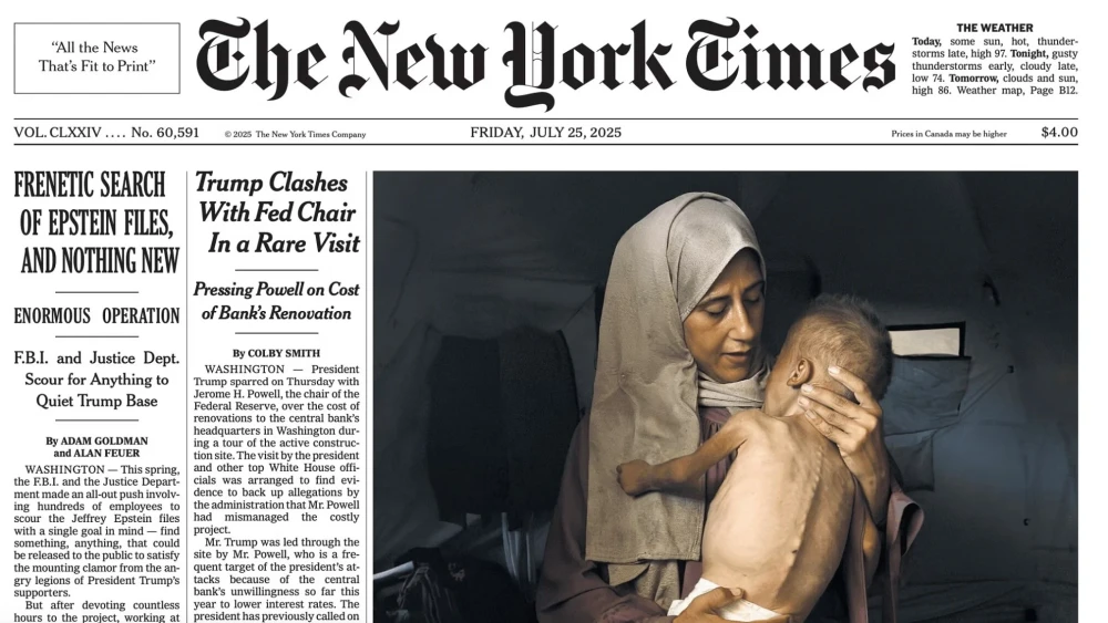 The New York Times front page on July 25, 2025, The paper later acknowledged that the boy had "pre-existing health problems"