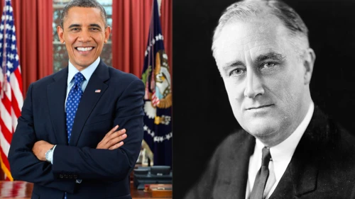 Presidents Barack Obama and Franklin D. Roosevelt. Rafael Medoff compares the Obama administration's reluctance to support pro-democracy protesters in Hong Kong to the Roosevelt administration's maintaining of normal relations with Nazi Germany despite Hitler’s treatment of the Jews. Credit: White House and Elias Goldensky.