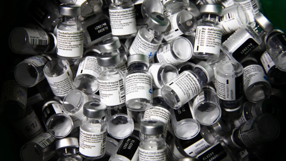 Empty doses of COVID-19 vaccine at a vaccination center in Jerusalem, on Jan. 28, 2020. Photo by Olivier Fitoussi/Flash90.
