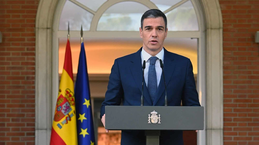 Spanish Prime Minister Pedro Sánchez announces the country’s recognition of the “state of Palestine,” May 28, 2024. Credit: Ministry of the Presidency, Government of Spain, via Wikimedia Commons.