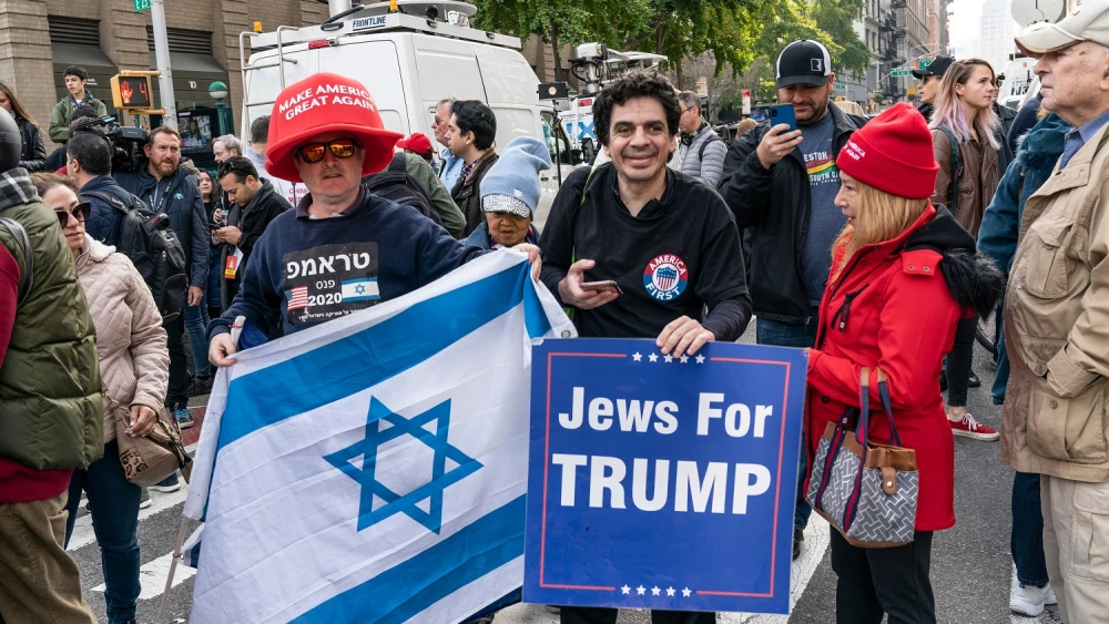 Supporters of President Donald Trump demonstrate during Veterans Day Parade's opening ceremony at Madison Square Park in 2019. Credit: Lev Radin/Shutterstock.