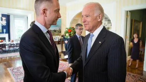 Then-U.S. Vice President Joe Biden meets with Boris Lozhkin, then chief of staff to Ukrainian President Petro Poroshenko, in 2014. Courtesy of the Jewish Confederation of Ukraine.