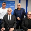 Members of the Blue White Party: Benny Gantz (2L), Boogie Yaalon, Gabi Ashkenazi and Yair Lapid hold a press conference at the party headquarters in Tel Aviv, on April 10, 2019. Credit: Flash90