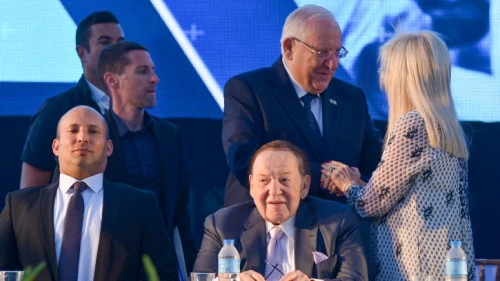 American businessman and investor Sheldon Adelson and his wife, Dr. Miriam Adelson, join Israeli President Reuven Rivlin and Education Minister Naftali Bennett at the ceremony for a new Faculty of Medicine at Ariel University in Samaria on Aug. 19, 2018. Photo by Ben Dori/Flash90.