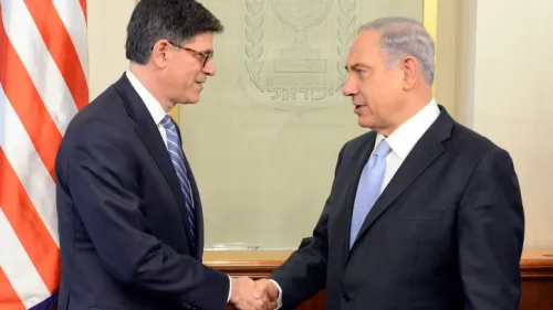 Israeli Prime Minister Benjamin Netanyahu with then-Secretary of the Treasury Jack Lew, June 18, 2014. Photo by Matty Stern/U.S. Embassy via Flash90.