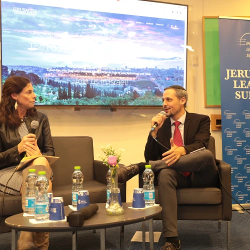 Washington Times online opinion editor Cheryl Chumley (left) in conversation with Alex Traiman, Jerusalem Bureau Chief of JNS at the Jerusalem Leaders Summit, Dec. 28, 2022. Courtesy.