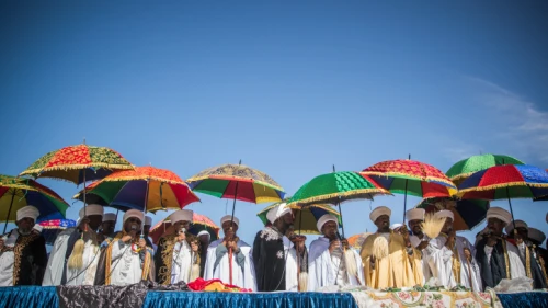 Members of the Ethiopian Jewish community in Israel take part in prayer on the Sigd holiday at the Armon Hanatziv Promenade overlooking Jerusalem on Nov. 16, 2017. Photo by Yonatan Sindel/Flash90.