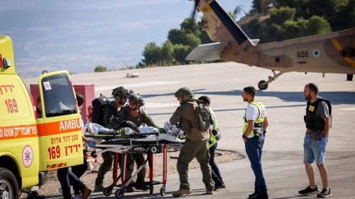 An Israeli who was seriously wounded when an anti-tank missile scored a direct hit in Kfar Yuval in the Galilee panhandle arrives at Ziv Medical Center in Safed, Sept. 1, 2024. Photo by David Cohen/Flahs90.