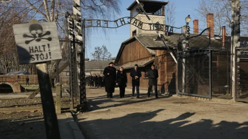 German Chancellor Angela Merkel at Auschwitz-Birkenau on Dec. 6, 2019. Source: Auschwitz Memorial via Twitter.