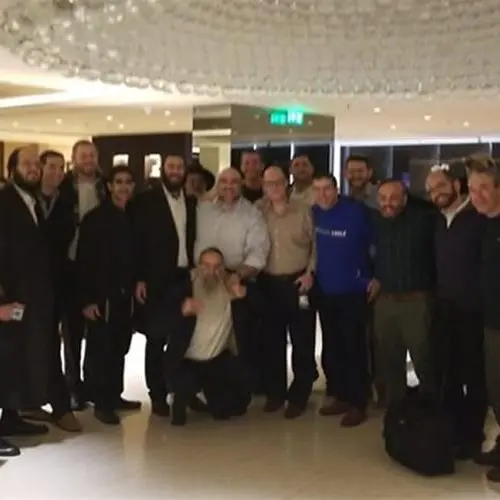Some of the 150 El Al passengers who unexpectedly spent a Shabbat together in Athens, Nov. 16, 2018. Credit: Chabad.org/News.