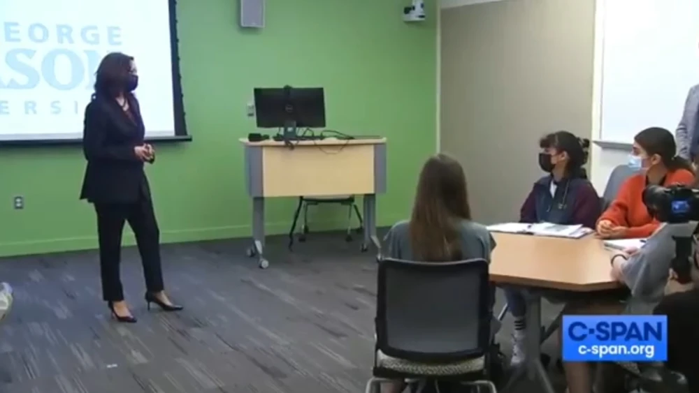 Vice President Kamala Harris at George Mason University, Sept. 28, 2021. Source: YouTube/Screenshot.