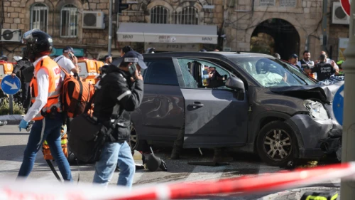 The scene after a car-ramming attack in Jerusalem, April 24, 2023. Photo by Yonatan Sindel/Flash90.
