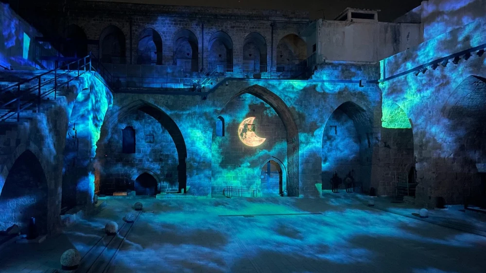 An image from the new sound and light show projected on the ancient fortress walls of the northern Israeli port city of Acre, Sept. 18, 2026. Credit: Courtesy of the Acre Old City Development Company.