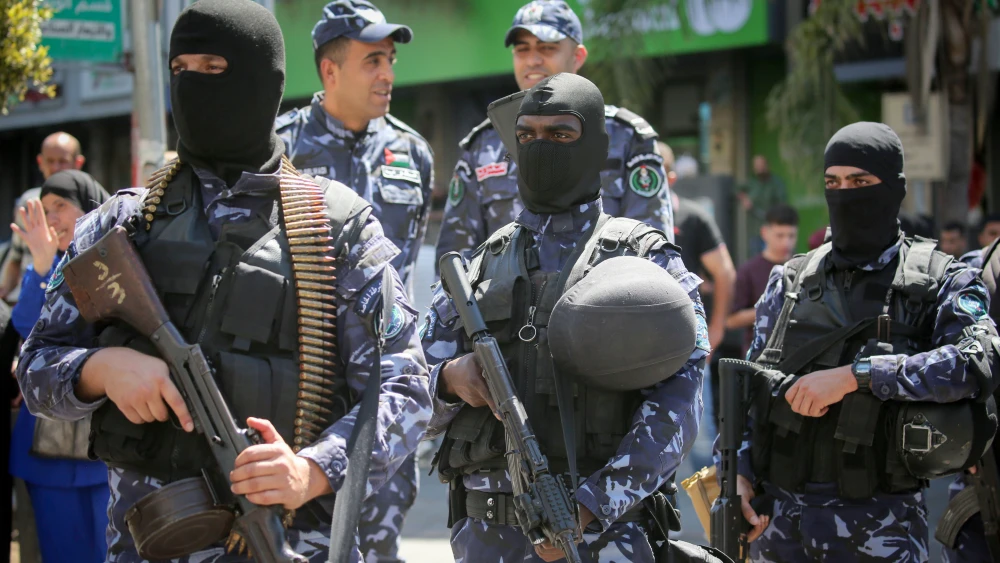 Palestinian police during a military parade in the West Bank city of Nablus to celebrate the 31st anniversary of their founding in the Palestinian Authority, July 1, 2025. Photo by Nasser Ishtayeh/Flash90