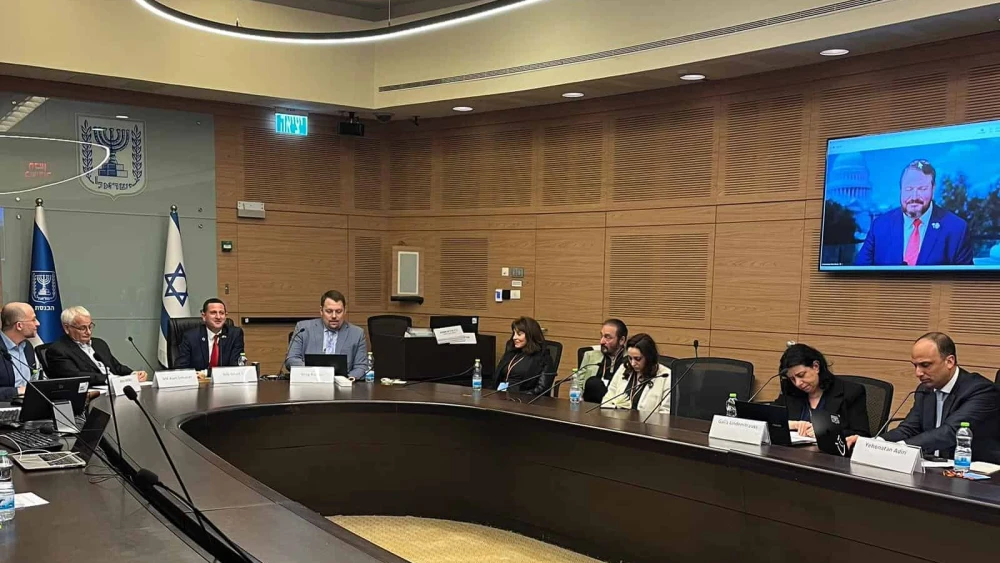 MK Ohad Tal chairs the cross-parliamentary meeting of lawmakers from Israel, Greece, Cyprus and the U.S. at the Knesset, Feb. 10, 2026. Credit: Ohad Tal/X.