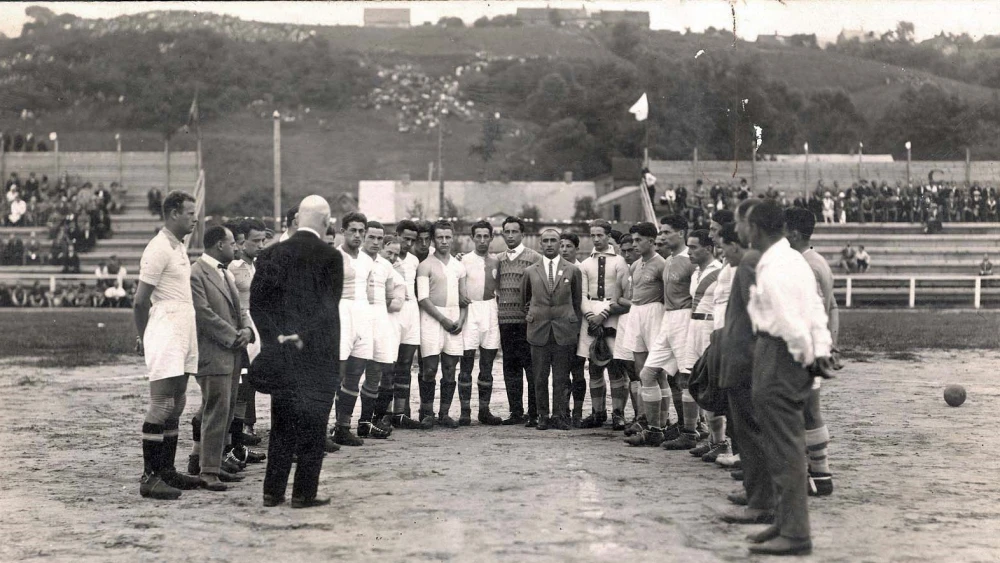 In Kaunas, Lithuania, a football match between HaKoach Vienna and the local Maccabi team on Jan. 8, 1925. Credit: Yad Vashem Photo Archives.