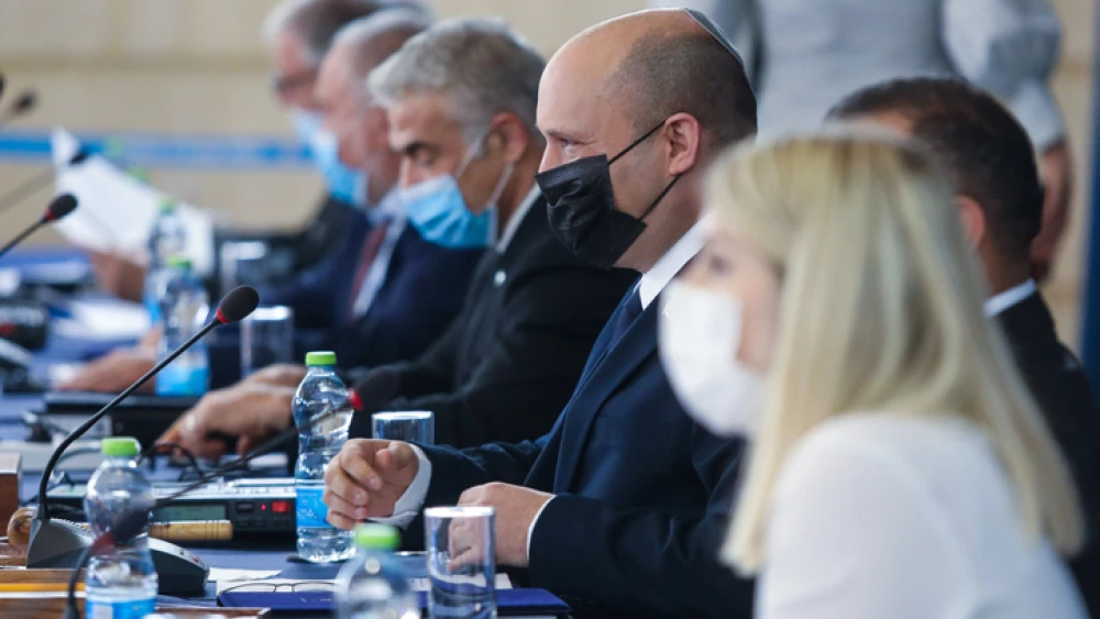 Israeli Prime Minister Naftali Bennett at a cabinet meeting at the Foreign MInistry in Jerusalem on July 25, 2021. Photo by Marc Israel Sellem/POOL.