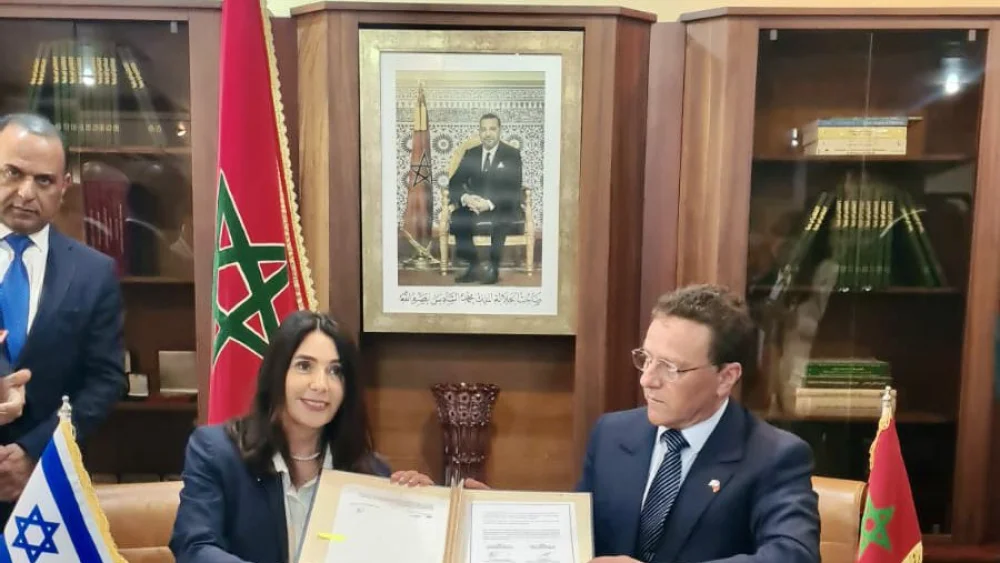 Israeli Transportation Minister Miri Regev signs cooperation agreements with her Moroccan counterpart Mohamed Abdeljalil in Rabat, May 29, 2023. Source: Twitter.