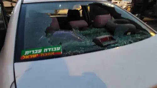 One of the cars hit by stones in Huwara, near Nablus, on the evening of March 27, 2023. Courtesy.
