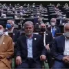 Guests at the swearing-in ceremony of Iranian President Ebrahim Raisi. The front row includes representatives of terrorist organizations, such as Naim Qassem, deputy head of Hezbollah, Hamas Politburo chief Ismail Haniyeh and Ziad Nakhla, leader of Palestinian Islamic Jihad. Aug. 5, 2021. Source: X.