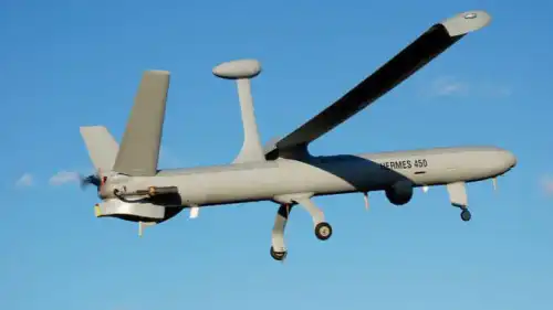 A Hermes 450 drone of the type reportedly used by Israel to target three Palestinian terrorists in Judea and Samaria on June 22, 2023. Source: Twitter.