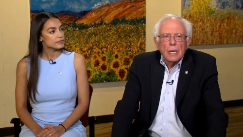 Then-Congresswoman-elect Alexandria Ocasio-Cortez with Sen. Bernie Sanders on CBS's “Face the Nation.” Source: Screenshot.
