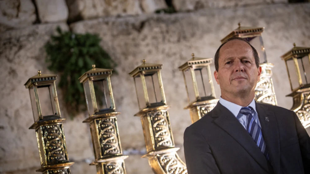 Then-Jerusalem Mayor Nir Barkat attends a Chanukah event at the Western Wall in the Old City on Dec. 3, 2018. Photo by Aharon Krohn/Flash90.