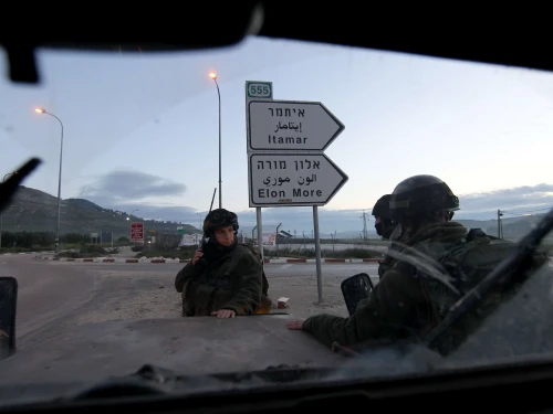 Israeli soldiers block a road near Huwara, south of the Samaria city of Nablus (Shechem), March 12, 2011. Photo by Nati Shohat/Flash90.