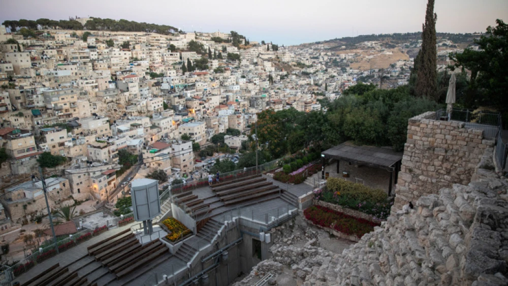 The village of Silwan, seen from the archeological remains of what is believed to be a castle from King David's stronghold, known as "Area G," at the City of David National Park, on July 14, 2019. Photo by Hadas Parush/Flash90.