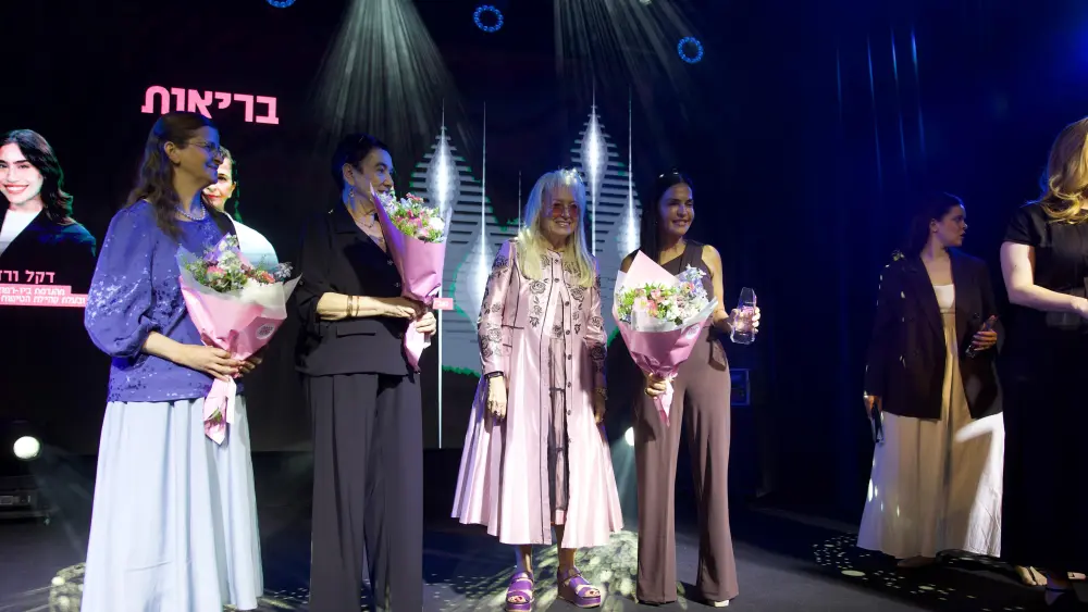 Dr. Nadia Khir (far left) and Miriam Adelson at a ceremony honoring the female physician's contribution to Israeli society, May 18, 2026. Photo by Liron Moldovan and Oren Ben Hakoon.