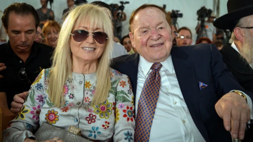 American businessman and investor Sheldon Adelson and his wife at the ceremony of a laying of a cornerstone for new Medicine Faculty buildings at the Ariel University in the West Bank, on June 28, 2017. Photo by Ben Dori/Flash90