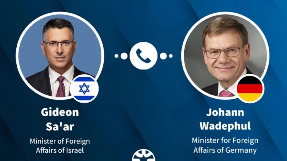 Israeli Foreign Minister Gideon Sa’ar speaks by phone with German Foreign Minister Johann Wadephul in an undated image released April 8, 2026, after the announcement of a ceasefire in the war with Iran. Credit: Israel Foreign Ministry.