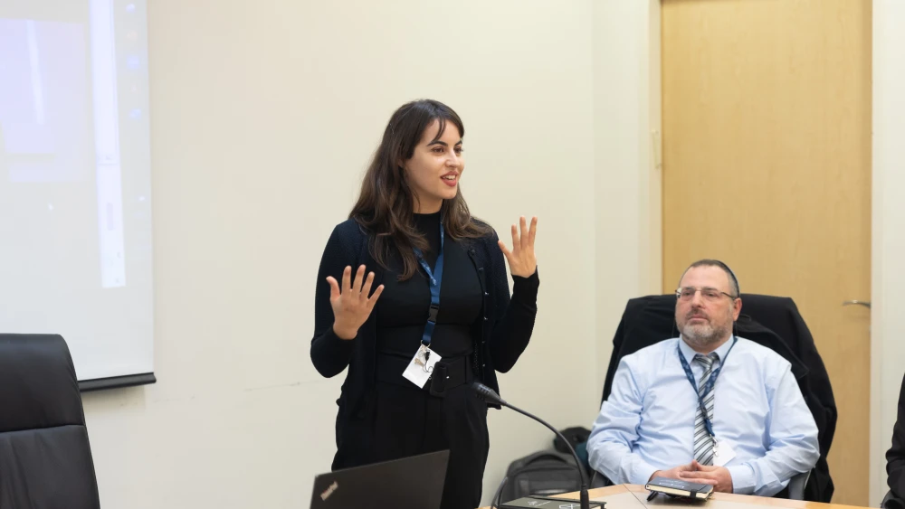 Camille Padet, scientific cooperation officer at the French Embassy in Israel, and Yehoshua Socol, organizer of the conference and a lecturer in the Department of Electronics, at the Jerusalem College of Technology in February 2023. Photo by Michael Erenburg.