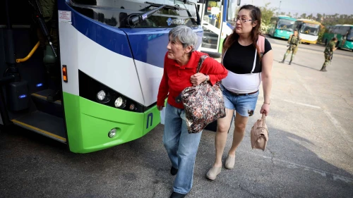 Residents of Kiryat Shmona being evacuated due to the threat from Lebanon. Oct. 22, 2023. Photo by David Cohen/Flash90.