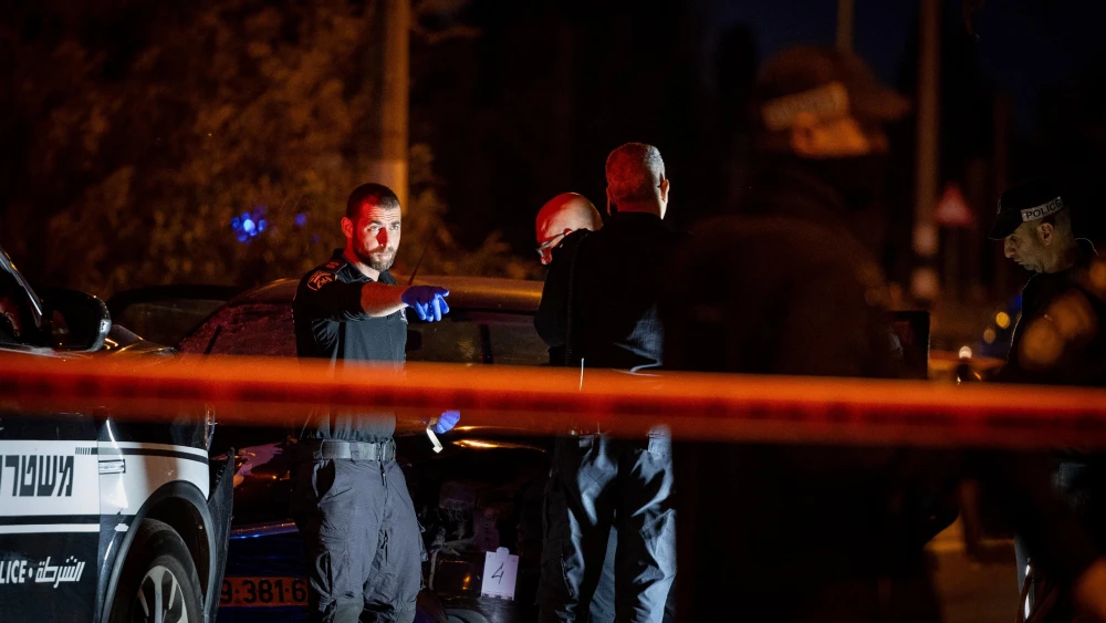 Police at the scene of a terrorist car-ramming attack in Pardes Hanna-Karkur, Feb. 27, 2025. Photo by Itay Cohen/Flash90.