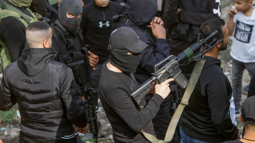 Palestinian terrorists and others attend the funeral of Raafat Ayassah, killed during clashes with Israeli security forces, in Sanur, near Jenin, Nov. 10, 2022. Photo by Nasser Ishtayeh/Flash90.