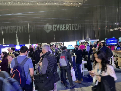 People check out the booths at Cybertech Global TLV 2023. Photo by Judith Segaloff.