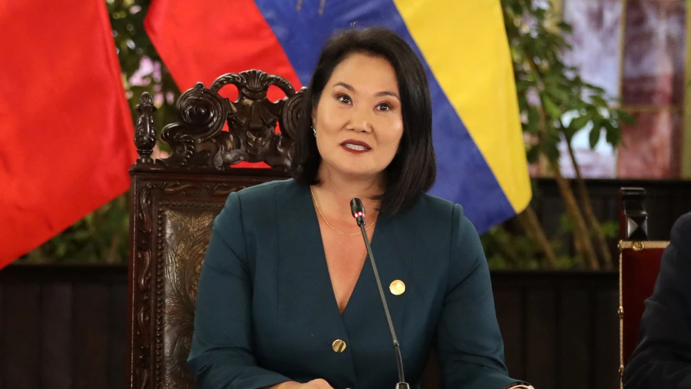 Peru's President Keiko Fujimori speaks beside Ecuador's President Daniel Noboa (unseen) during the 17th Peru-Ecuador Binational Cabinet meeting at the Government Palace in Lima on Oct. 20, 2026. Photo by Connie France/AFP via Getty Images.