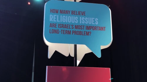 One of the signs at the Jewish Federations of North America's 2018 General Assembly in Tel Aviv discussing religious issues. Credit: Alex Traiman.