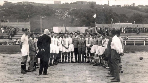 In Kaunas, Lithuania, a football match between HaKoach Vienna and the local Maccabi team on Jan. 8, 1925. Credit: Yad Vashem Photo Archives.