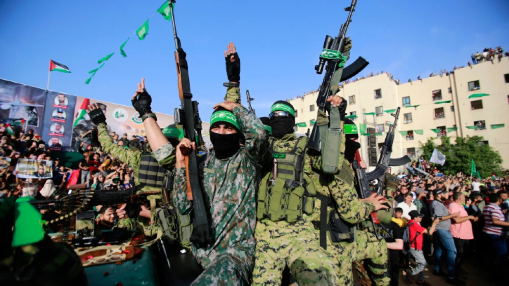 Hamas members attend a rally in Beit Lahia, in the northern Gaza Strip, May 30, 2021. Photo by Atia Mohammed/Flash90.