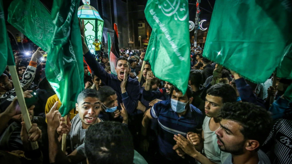 Palestinians in the city of Rafah, in the southern Gaza Strip, protest over growing tension in Jerusalem, April 25, 2021. Photo by Abed Rahim Khatib/Flash90.