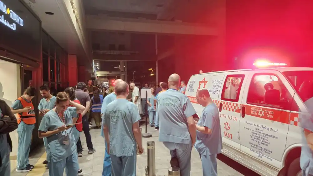 An Israeli ambulance outside a hospital. Credit: Courtesy of Clalit-Beilinson Hospital.