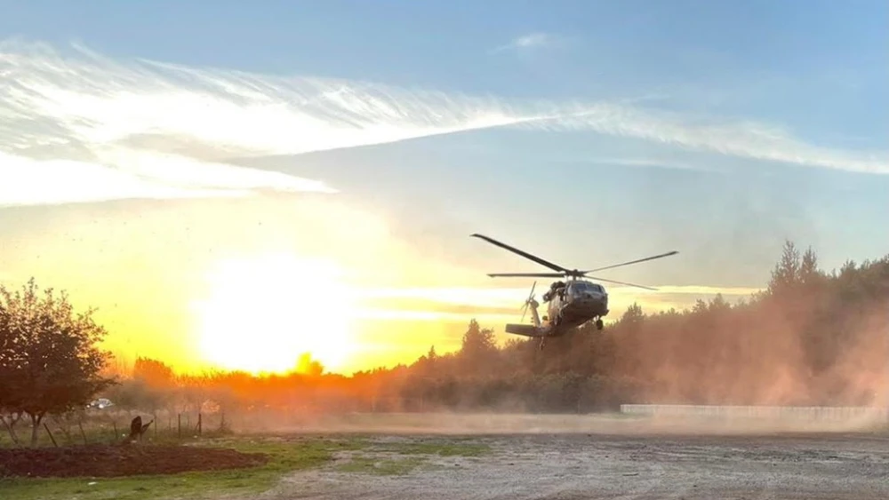 An IDF helicopter takes off during the “Lightning Storm” exercise. Credit: IDF Spokesperson's Unit.