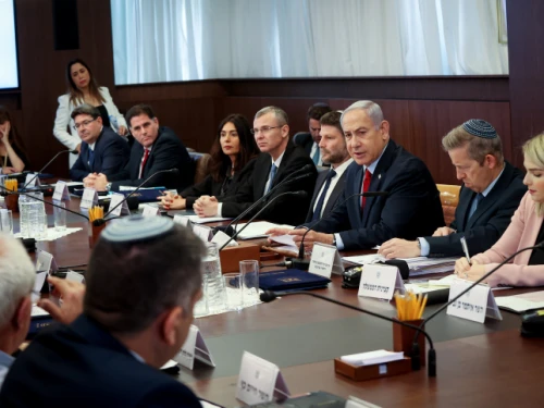 Israeli Prime Minister Benjamin Netanyahu leads a Cabinet meeting at the Prime Minister's Office in Jerusalem on June 18, 2023. Photo by Amit Shabi/POOL.